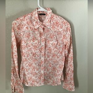 American Eagle Outfitters Red and White Floral Shirt